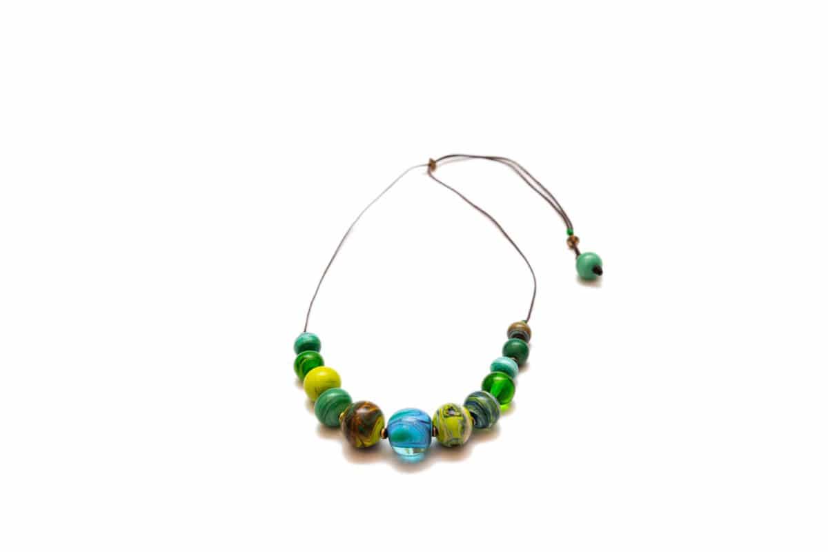 "Venice Canals" Necklace Shop by Venezia Autentica - Shop by Venezia Autentica - Beautiful Murano Glass necklace in different shades of green, handmade in Venice, Italy. Every bead, crafted by lampworking, is unique, beautiful, and durable